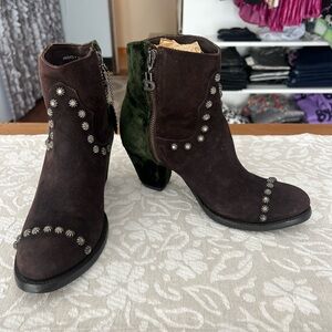 Double D Ranch Brown and Green Ankle Boots